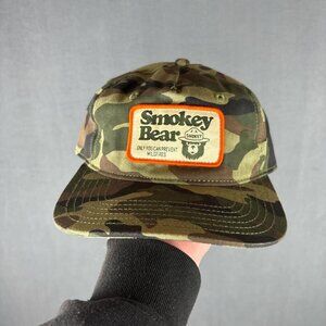 Vintage 90s Smokey Bear Camo Snapback Hat Made USA
